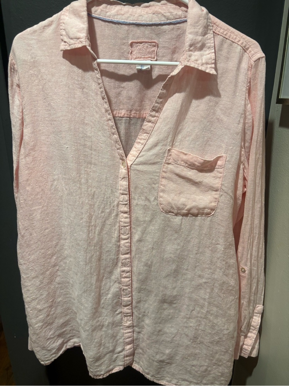 Sigrid Olsen Pale Pink Linen Top with Embroidered Label